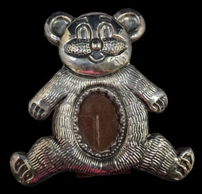 Decorative Vintage Sterling Silver & Wood Teddy Bear Children's Picture Frame