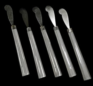 Set of 5 Vintage Mid-Century Modern Lucite & Stainless Steel Butter Spreaders