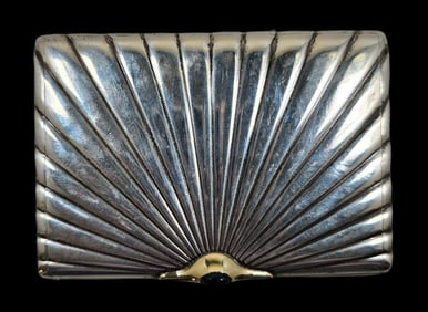 Vintage Art Deco Sterling Silver & Gemstone Cigarette Case