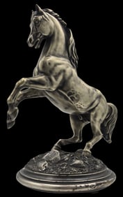 Very Unusual Vintage European Silver Horse Figurine /w Ceramic Base