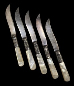Set of 5 Vintage Stainless Steel, MOP & Sterling Silver Knives