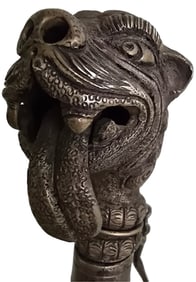 Rare 18th Century Spanish Colonial Sterling Silver & Wood Dog Head Walking Cane