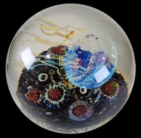 Stunning Large Vintage RICHARD SATAVA Art Glass Moon Jellyfish Paperweight