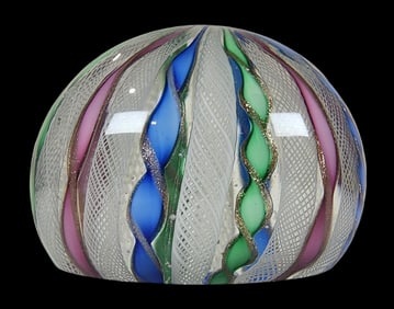 Vintage Murano Italy Latticino Art Glass Paperweight