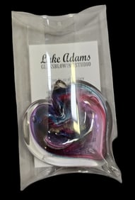 Vintage LUKE ADAMS Multicolor Art Glass Heart Shaped Paperweight