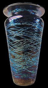 Stunning Vintage 1980 Early STUART ABELMAN Iridescent Threaded Spiderweb Vase