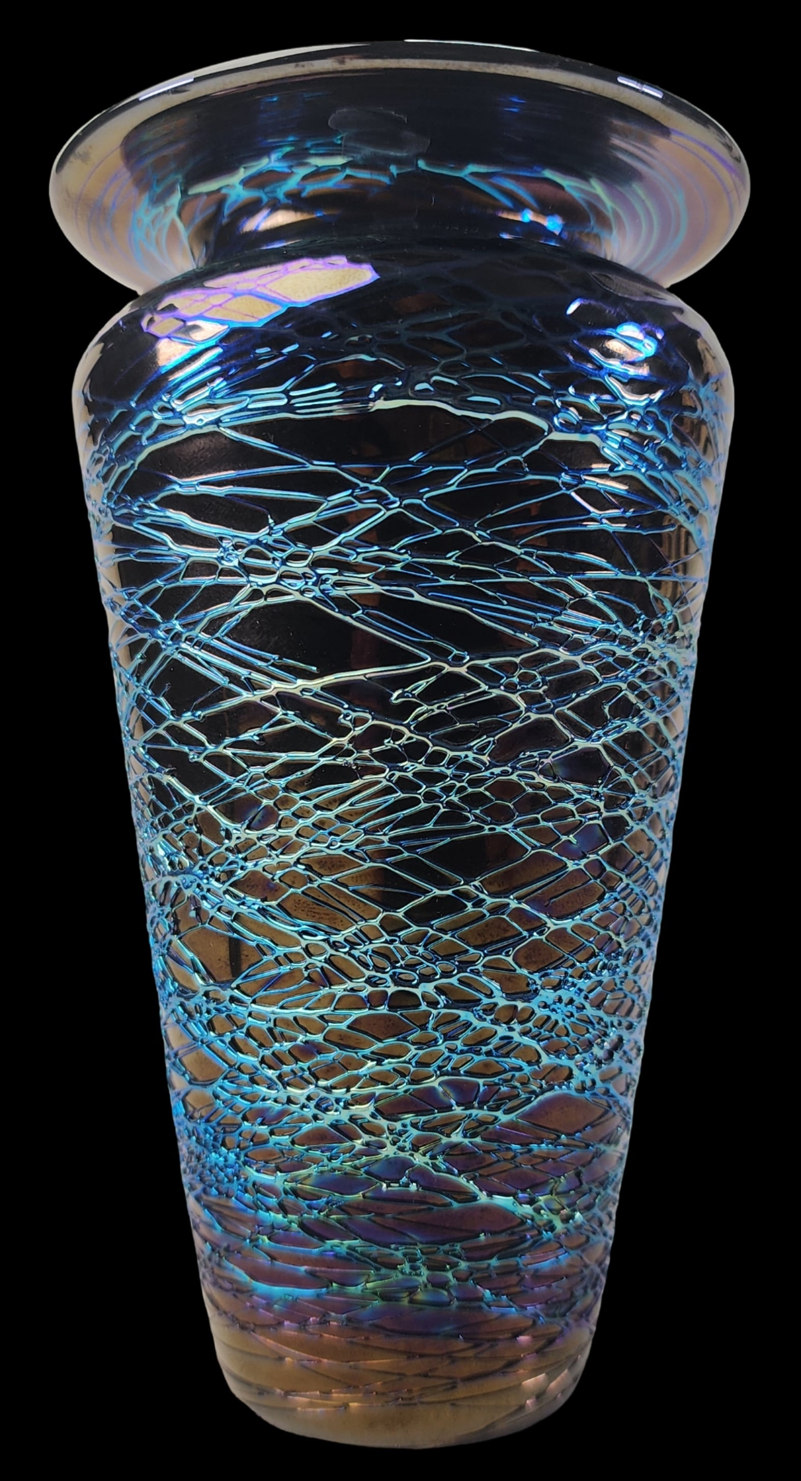 Stunning Vintage 1980 Early STUART ABELMAN Iridescent Threaded Spiderweb Vase (1 of 8)