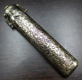 Antique ca. 1890 European 14K Gold & Diamond Pencil Holder Pendant