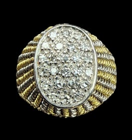 Stylish Vintage European 18K Gold & Diamond Cocktail Sun Ray Ring
