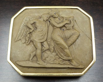 Rare Antique 19th Century European 18K Gold & Lava Cameo Brooch