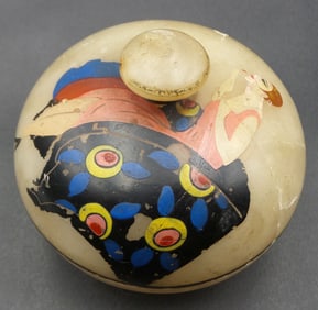 Antique Art Deco Italian Hand Carved and Painted Alabaster Powder Jar