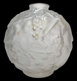 Vintage 1930s Art Deco ESPAIVET France Ring-Necked Satin-Finished Clear Molded Glass Vase