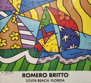 Vintage ROMERO BRITTO "Sailing" Pop Art Giclee - Signed
