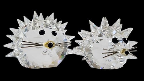 Pair of Vintage Retired SWAROVSKI Crystal Figurines - Hedgehogs