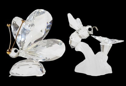 Pair of Vintage Retired SWAROVSKI Crystal Figurines - Butterfly & Bee