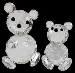 Pair of Vintage Retired SWAROVSKI Crystal Figurines - Teddy Bears
