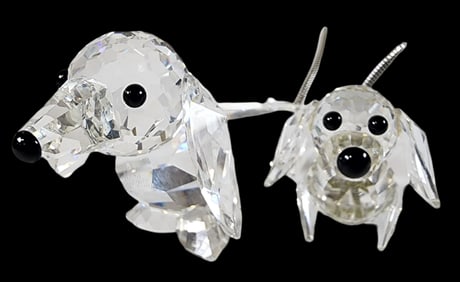 Pair of Vintage Retired SWAROVSKI Crystal Figurines - Dachshunds