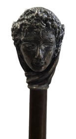Antique ca. 1900 Handmade Walking Cane /w Silver Woman's Head Handle