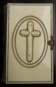 Antique Christian Prayer Book /w Hand Carved Covers & Gilt Page Rims