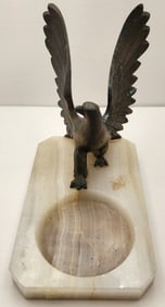 Vintage Art Deco FRANKART Onyx & Bronze Eagle Ashtray