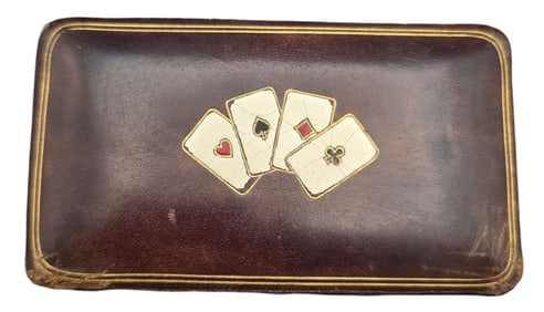 Vintage NORTHWEST ORIENT Genuine Italian Calf Leather Box /w Playing Card Set