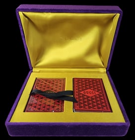 Rare Vintage GUCCI Playing Card Deck in Purple Velvet Box