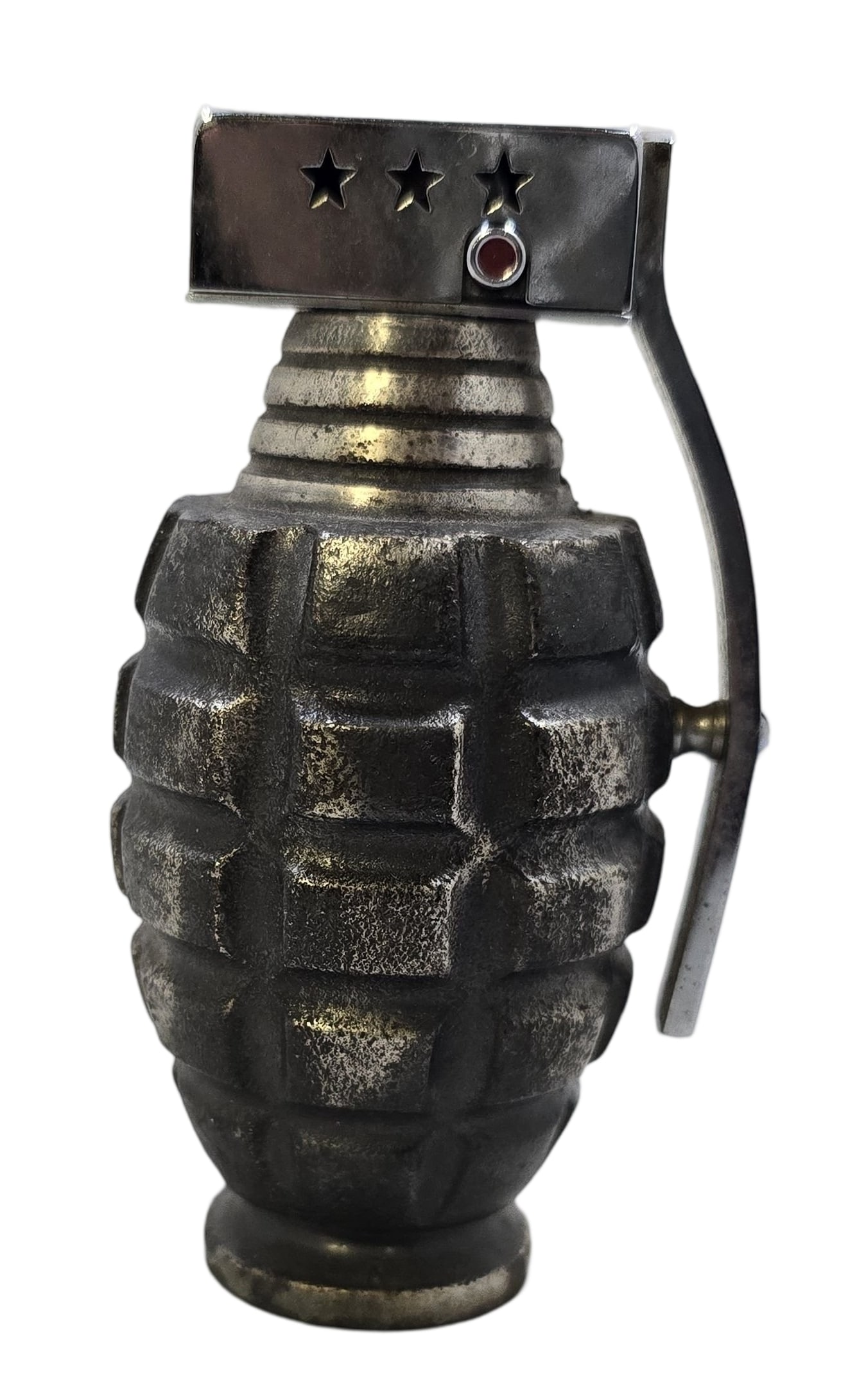 Unusual Vintage PGL Hand Grenade Shaped Table Lighter: Good vintage condition with some patina according to age. Measures approx. 4 1/2" high x 3" wide. Marked.