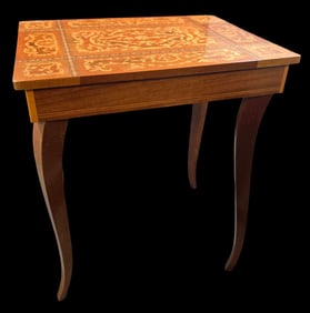 Rare Vintage Italian Inlaid Wood Sewing Table /w Swiss REUGE Musical Box