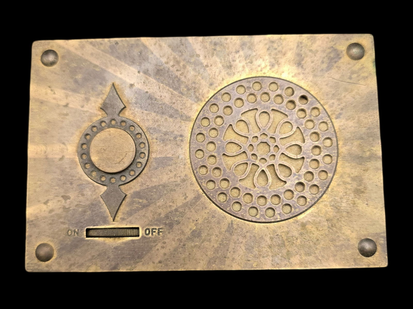 Rare Vintage REUGE Switzerland Brass & Wood Music Box: Measures approx. 3" wide x 5" long. Very good vintage condition with some wear according to age. Works.