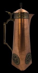Antique Art Nouveau European Copper & Brass Lidded Pitcher