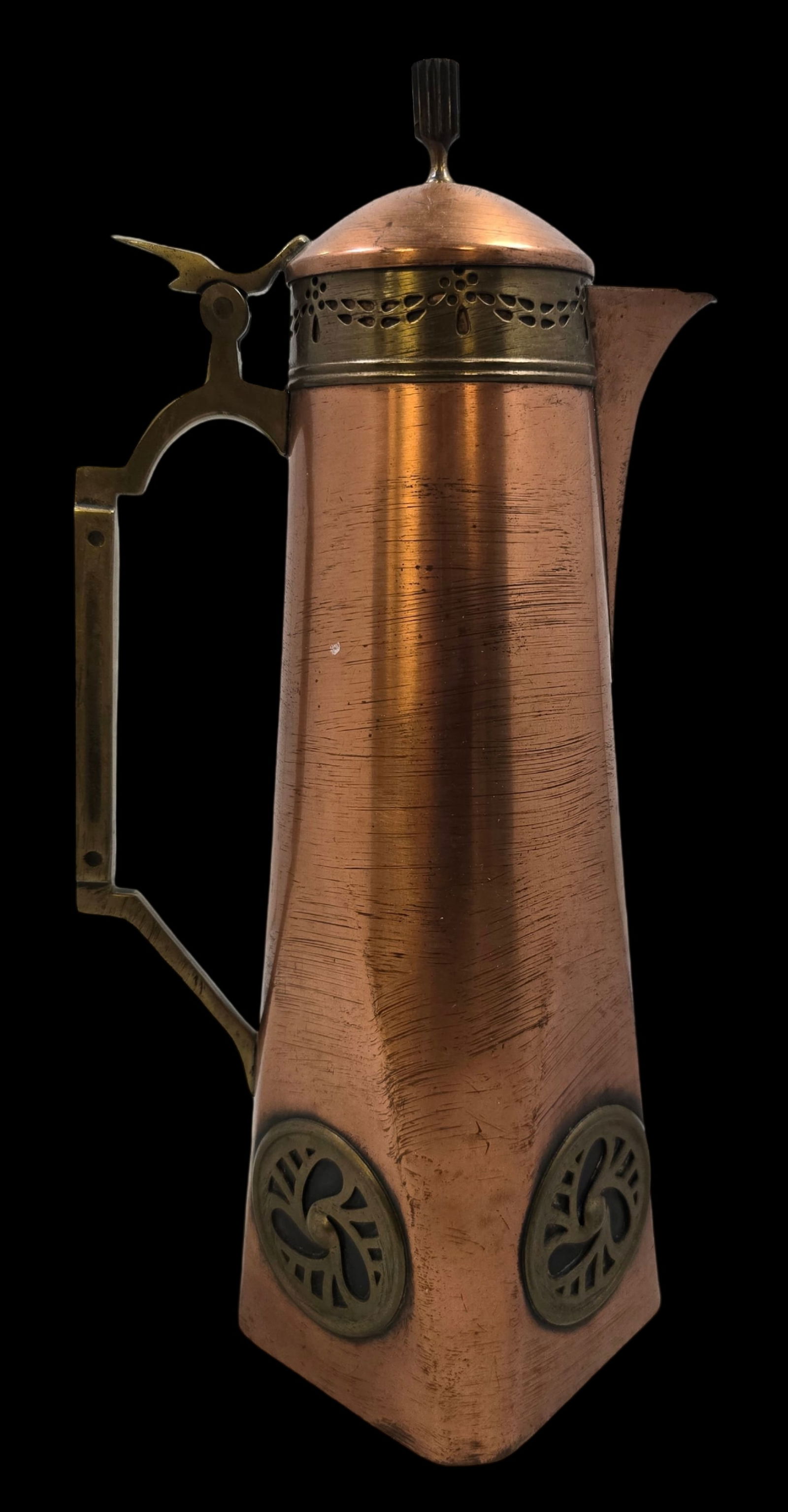 Antique Art Nouveau European Copper & Brass Lidded Pitcher (1 of 7)