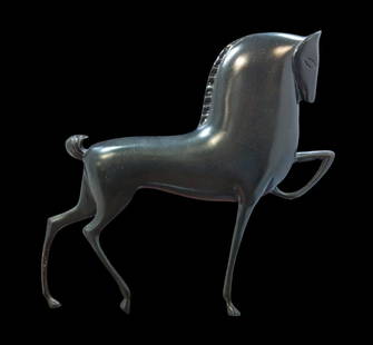 Vintage Art Deco Etruscan Style Bronze Horse Sculpture on Lucite Base: Very good vintage condition with minor wear according to age. The base measures approx. 11" long x 3/4" x 3 1/8" wide.