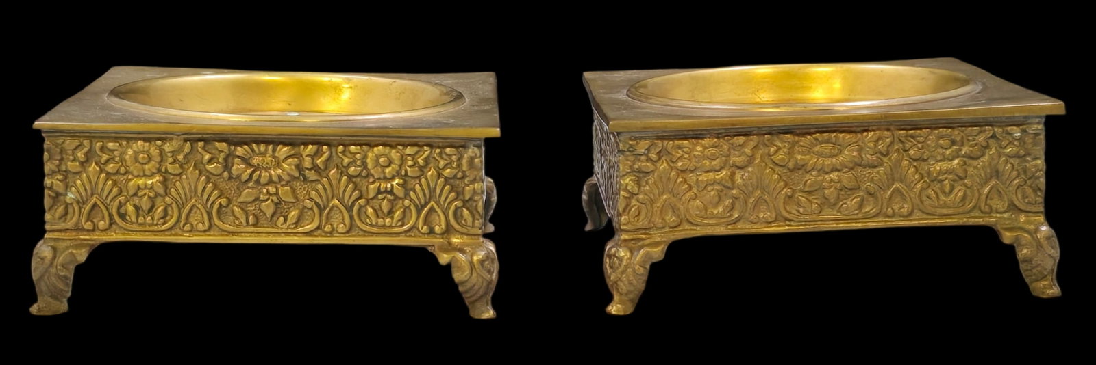 Heavy Pair of Vintage Square Brass Candle Holders /w Floral Decor (1 of 6)