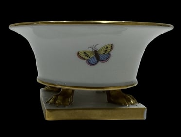 Vintage HEREND Hungary Handpainted Porcelain Bowl /w Insects & Gold Accents