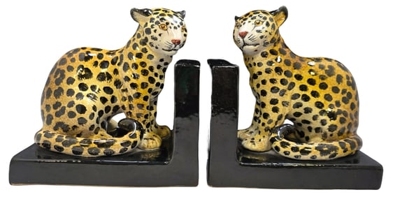 Pair of Vintage Italian Terracotta Cheetah Bookends