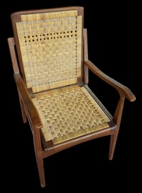 Vintage Mid-Century Danish Teak & Rattan Chair with Foldable & Removable Seat/Back