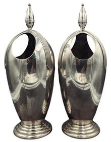 Rare Pair of Art Deco REED & BARTON Silverplate Table Vases