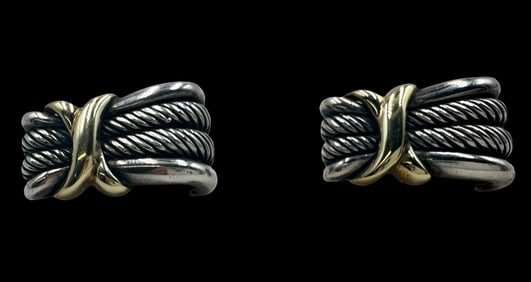 Vintage DAVID YURMAN Two-Tone Sterling Silver & 14K Gold Cable X Clip-On Earrings