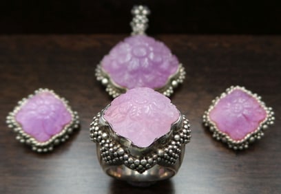 Rare Vintage STEPHEN DWECK Sterling Silver & Carved Quartz Jewelry Set