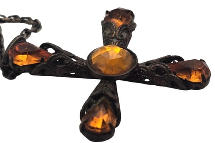 Very Rare Vintage European 800 Silver & Baltic Amber Cross Pendant Necklace