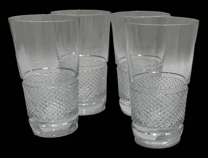 Set of 4 Vintage BACCARAT "DIAMANT" Crystal Highball Tumblers /w Original Boxes: Each measures approx. 4 1/4" high x 3 1/2" in diameter. No chips, cracks, or repairs. Signed on the bottom.