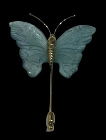 Vintage DAUM France Blue Art Glass Butterfly Pin in Original Box