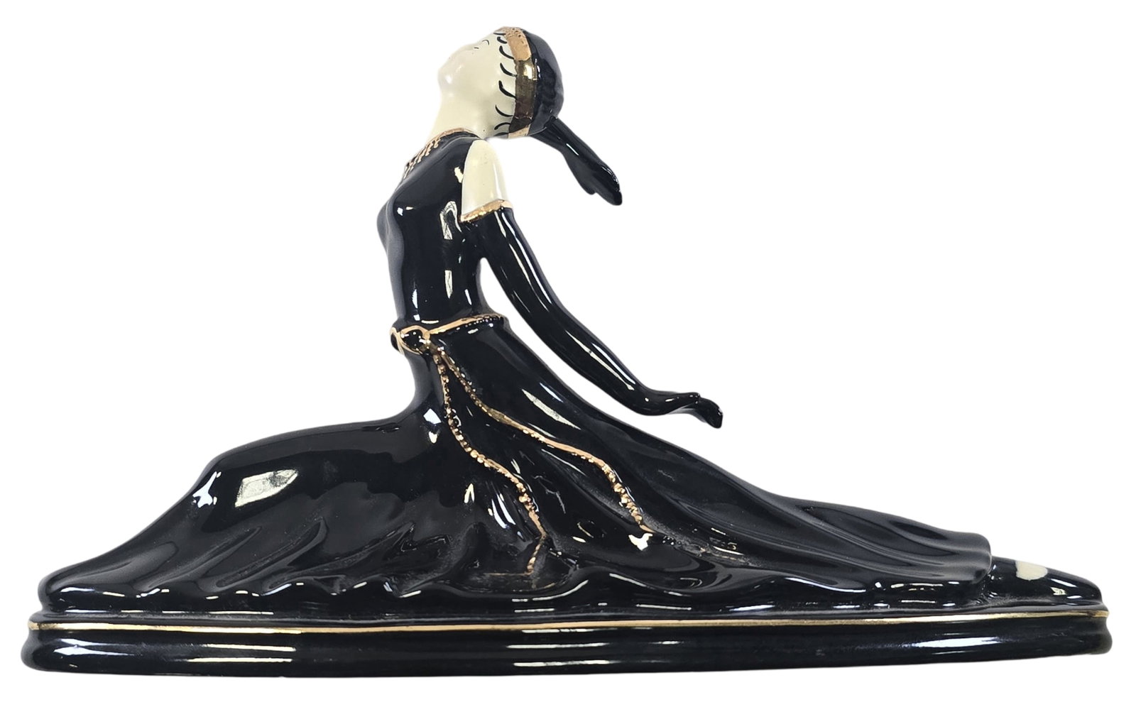 Vintage Art Deco Black Porcelain & 24K Gold Ballet Dancer / Flapper Figurine (1 of 6)