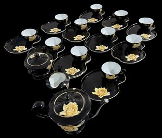 Vintage NORITAKE Japan Black Porcelain Tea Set
