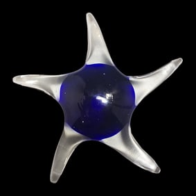 Vintage Mouthblown Cobalt & Clear Art Glass Seastar Sculpture