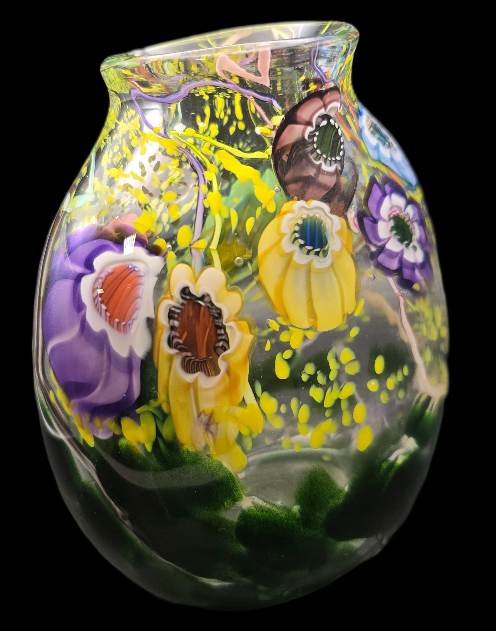 Multicolored Signed Art Glass Vase with Floral Design (1 of 6)