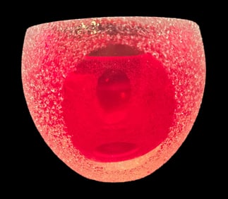 Stylish Vintage Red Frosted Art Glass Candlelight Holder /w Cut Window