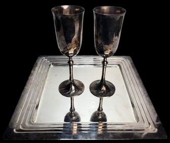 Vintage RICCI Italy Silversmiths Silverplate Serving Tray & Goblets