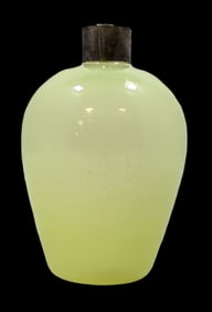 Very Rare Antique Art Deco Yellow Uranium / Vaseline Glass Scent Bottle /w Silver Lid