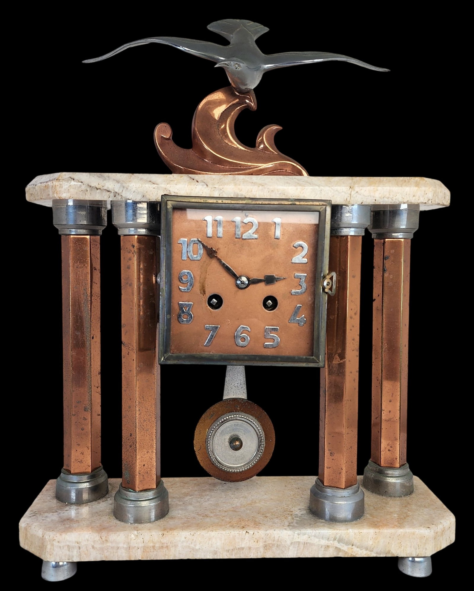 Art Deco MICHEL DECOUX (French, 1837-1924) Marble Mantel Clock /w Bronze Seagull Sculpture (1 of 10)